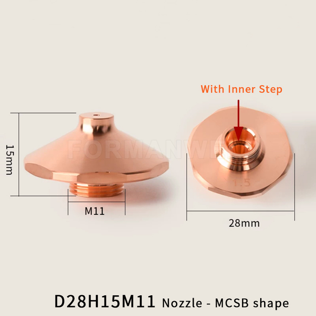 High Quality D28H15M11 MCSB Hexagonal Nozzle with Inner Step for laser Cutting Head